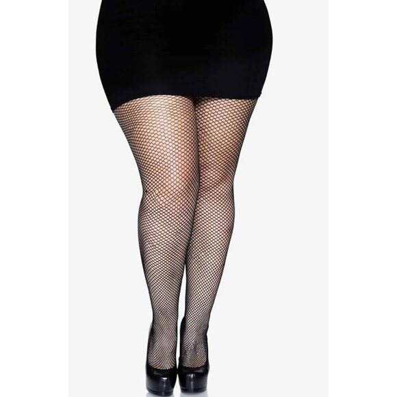 Leg Avenue Women's Plus Size Fishnet Tights with Backseam, Black - Picture 1 of 2